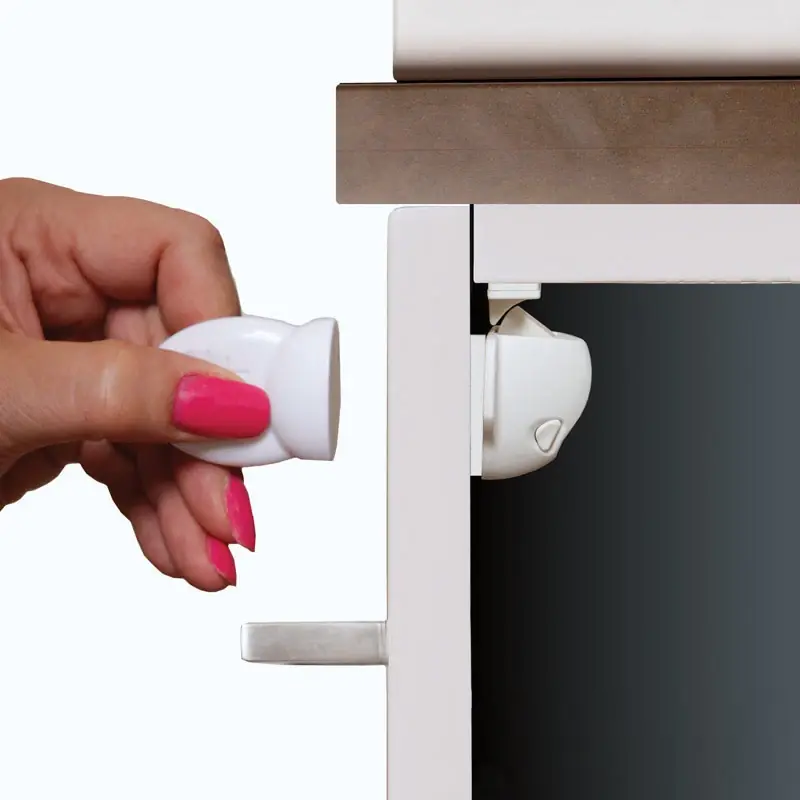 White Plastic Adhesive Magnetic Cabinet Locks 2 Pk