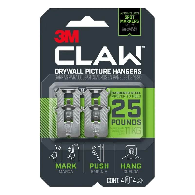 Claw Silver Drywall Picture Hanger 25 Lb 4 Pk