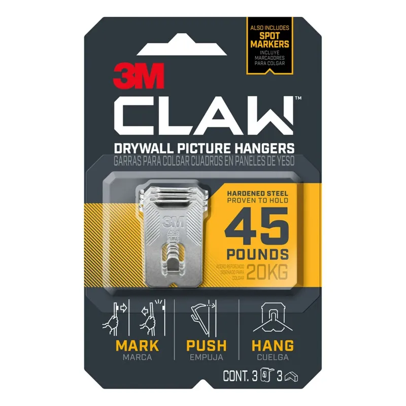 Claw Silver Drywall Picture Hanger 45 Lb 3 Pk