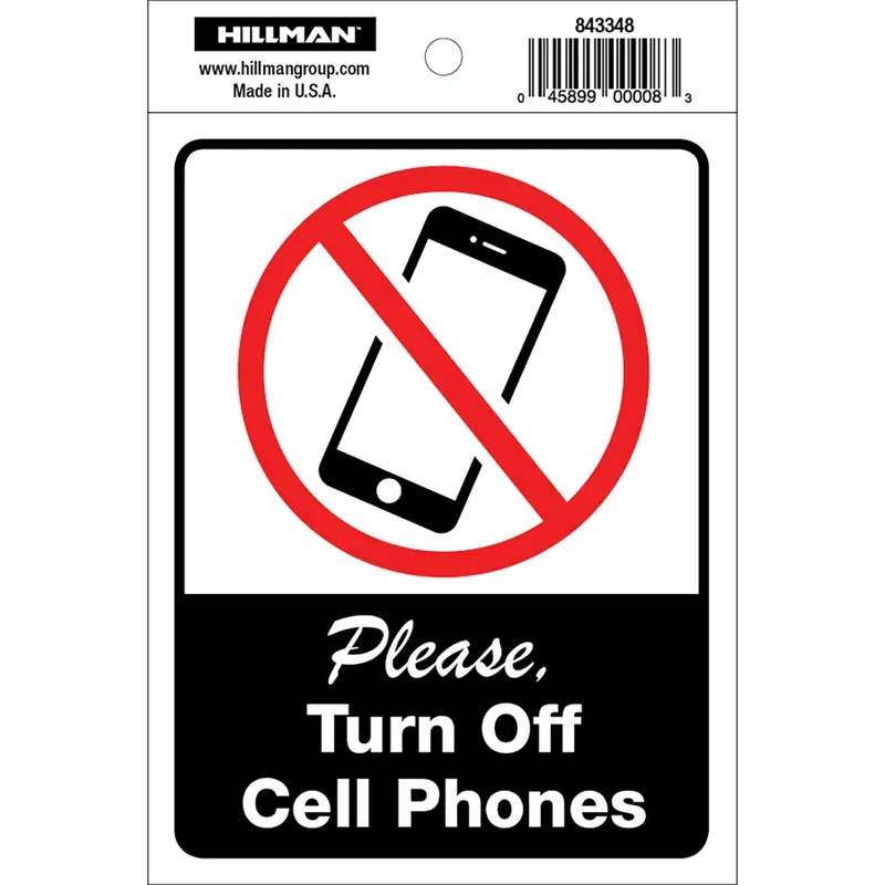 No Cell Phones Sign, 4 X 6-in.