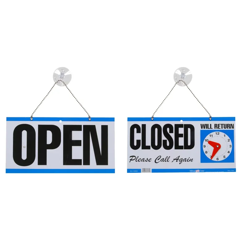 English White Open/close Clock Sign 6 In. H X 12 In. W