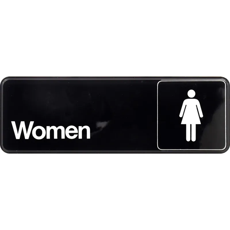 Women Sign, Peel & Stick, Brown & White Plastic, 3 X 9-in.