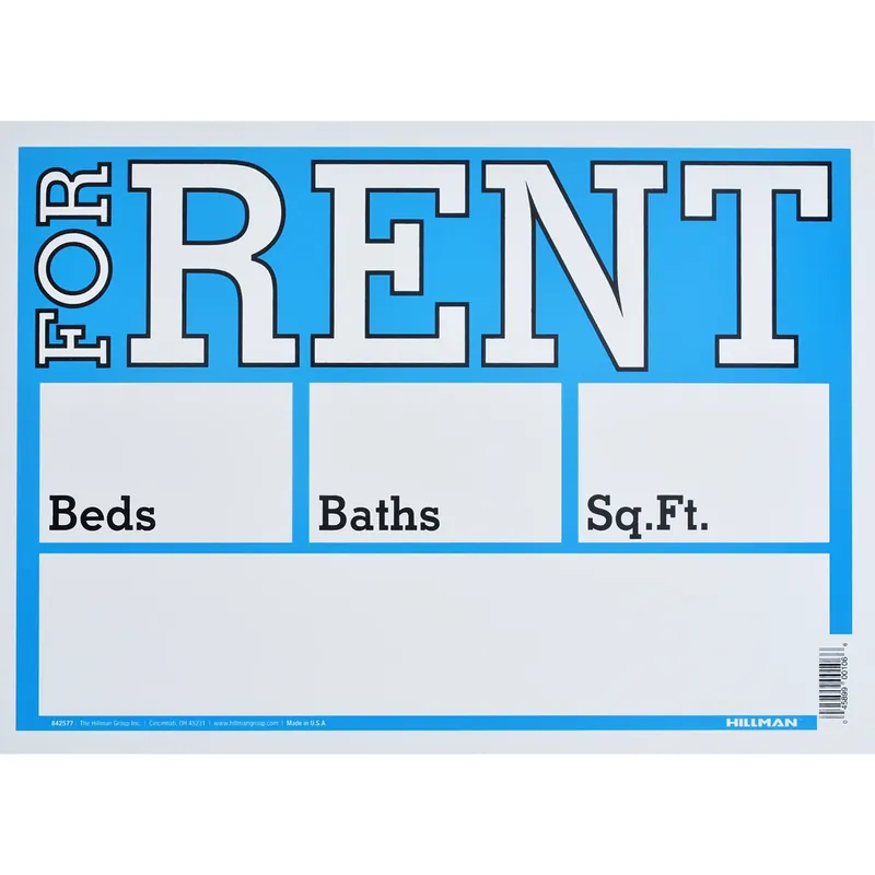 English Blue For Rent Sign 10 In. H X 14 In. W
