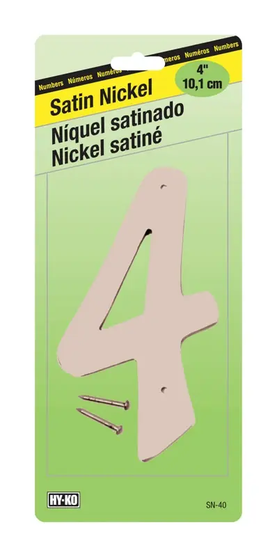 House Address Number 4, Zinc With Satin Finish, 4-in.