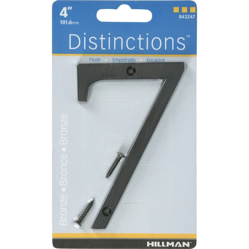 Distinctions House Address Number 7, Screw-in, Bronze Zinc, 4-in.