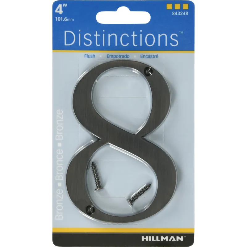 Distinctions House Address Number 8, Screw-in, Bronze Zinc, 4-in.