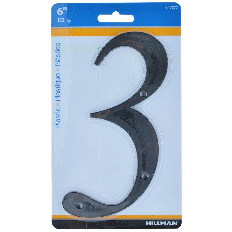 6 In. Black Plastic Nail-on Number 3 1 Pc