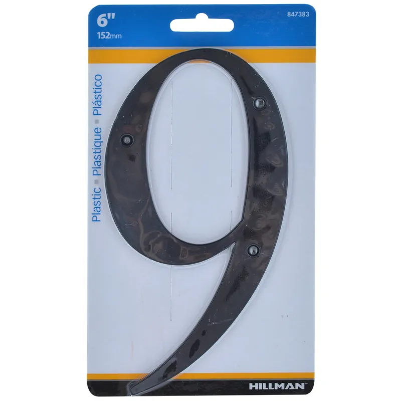 6 In. Black Plastic Nail-on Number 9 1 Pc