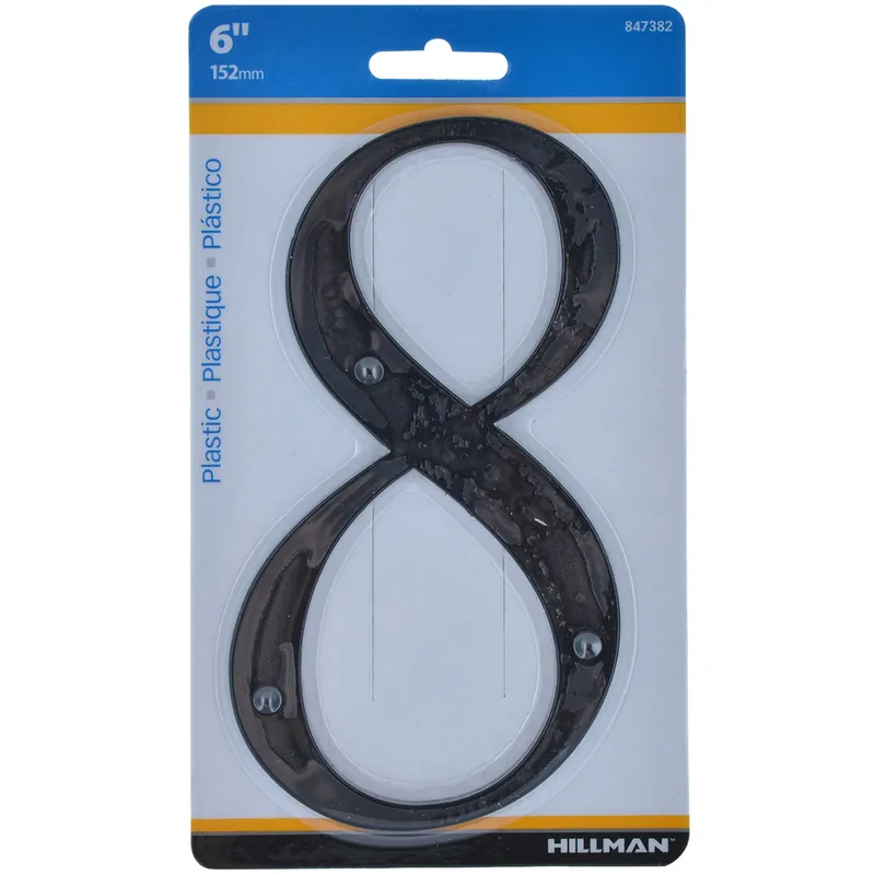 6 In. Black Plastic Nail-on Number 8 1 Pc