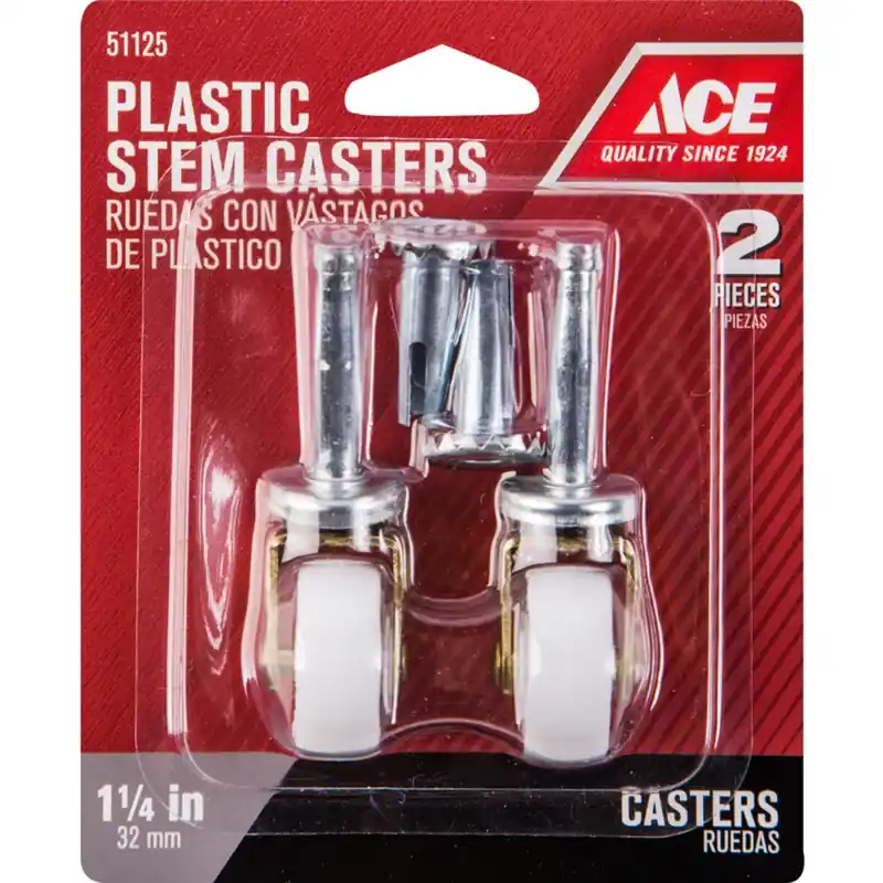 1-1/4 In. Dia. Swivel Plastic Caster Wheel With Stem 40 Lb. 2 Pk