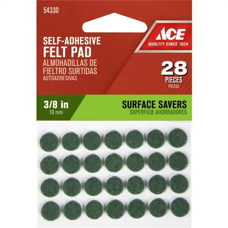 Felt Pad Green Round 3/8 In. W 28 Pk Self Adhesive