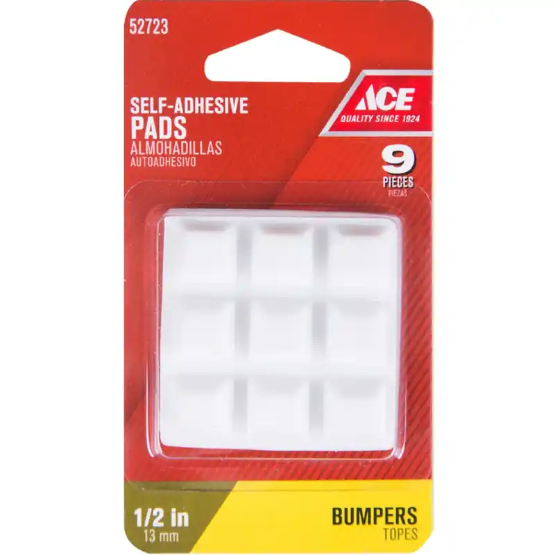 Vinyl Bumper Pads White Square 1/2 In. W X 1/2 In. L 9 Pk Self Adhesive