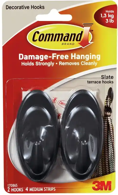 Command Medium Plastic Hook 3.25 In. L 2 Pk