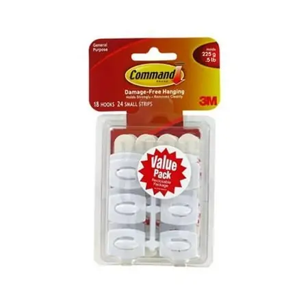 Mini Hooks Value Pack, White, 18 Hooks With 24 Adhesive Strips