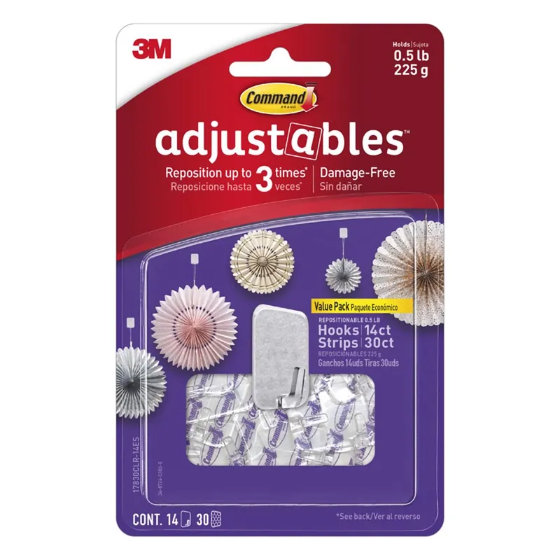 Command Adjustables Small Brushed Clear Plastic 1.03 In. L Hook 0.5 Lb 14 Pk