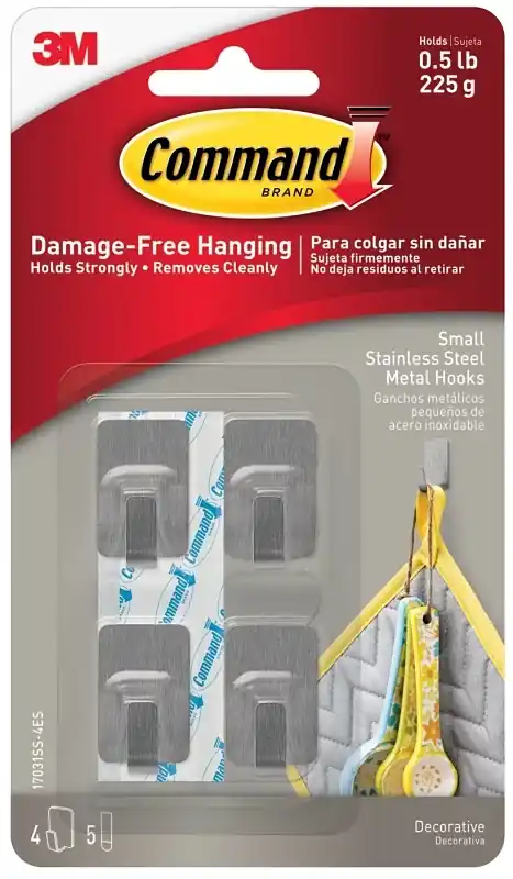 Command Stainless Steel Metal Small Hook 0.5 Lb. Cap. 4 Pk