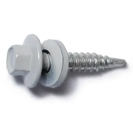 10-14 X 1" Painted White Self-drilling Steel Hex Washer Head Pole Barn Screws