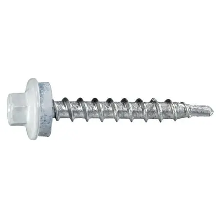 10-14 X 1-1/2 Painted White Self-drilling Steel Hex Washer Head Pole Barn Screws