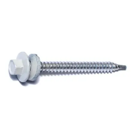 10-14 X 2 Self-drilling White Painted Steel Hex Washer Head Pole Barn Screws