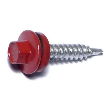 10-14 X 1 Red Painted Steel Hex Washer Head Self-drilling Pole Barn Screws