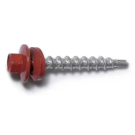 10-14 X 1-1/2 Red Painted Steel Hex Washer Head Self-drilling Pole Barn Screws