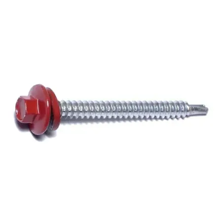 10-14 X 2 Red Painted Steel Hex Washer Head Self-drilling Pole Barn Screws
