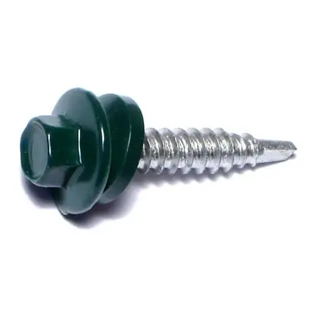 10-14 X 1 Green Painted Steel Hex Washer Head Self-drilling Screws For Pole Barns