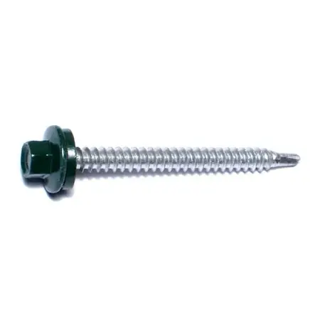 10-14 X 2 Green Painted Steel Hex Washer Head Self-drilling Pole Barn Screws
