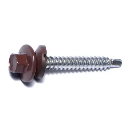 10-14 X 1-1/2 Brown Painted Steel Hex Washer Head Self-drilling Pole Barn Screws
