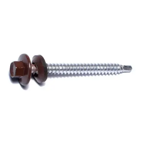 10-14 X 2 Self-drilling Brown Painted Steel Hex Washer Head Pole Barn Screws
