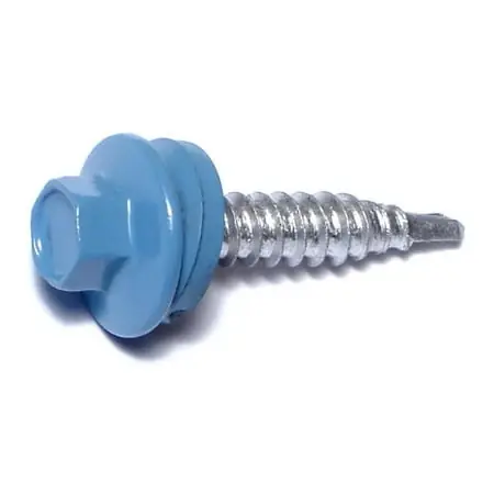 10-14 X 1 Blue Painted Steel Hex Washer Head Self-drilling Pole Barn Screws