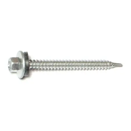 10-14 X 2 Silver Ruspert Coated Steel Self-drilling Pole Barn Screws - Hex Washer Head