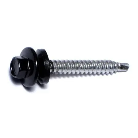 10-14 X 1-1/2 Black Painted Steel Hex Washer Head Self-drilling Pole Barn Screws