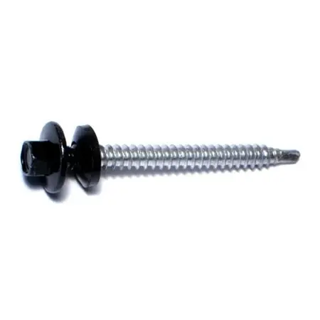10-14 X 2 Painted Black Self-drilling Hex Washer Head Pole Barn Screws