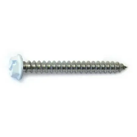8-14 X 1-1/2 Stainless Steel White Hex Head Sheet Metal Screws - 18-8 Grade