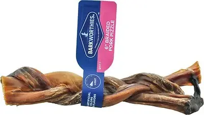 6" Braided Pork Pizzle Stick Dog Chew - All-natural Treat