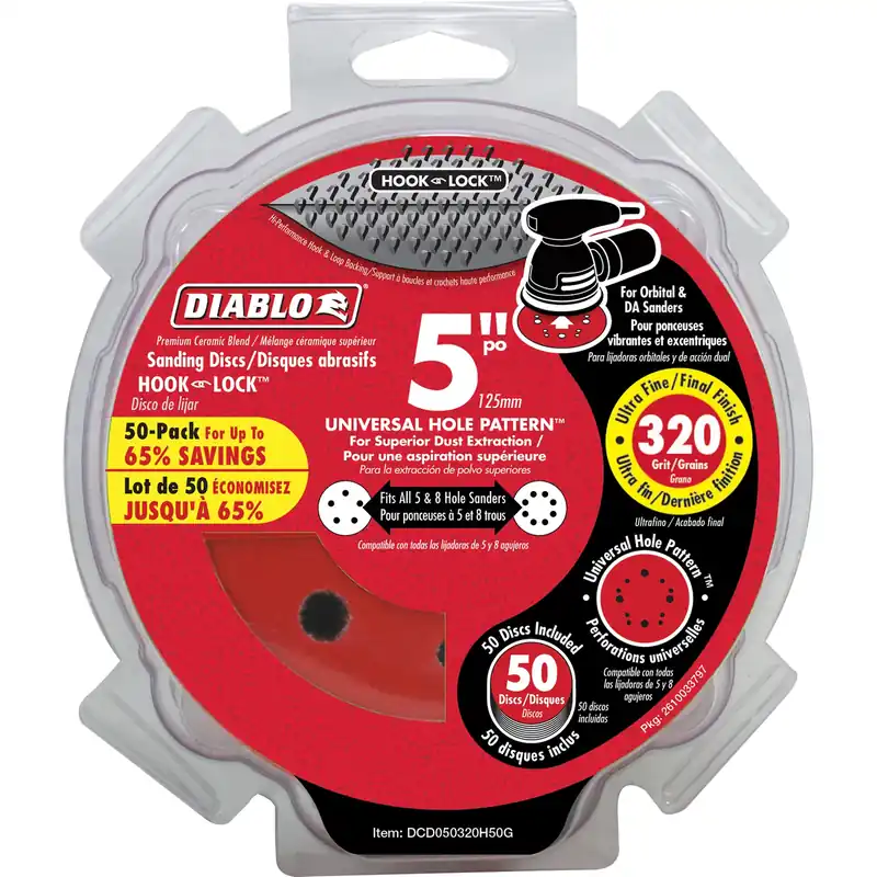 5 In. Ceramic Blend Hook And Lock Sanding Disc 320 Grit Super Fine 50 Pk