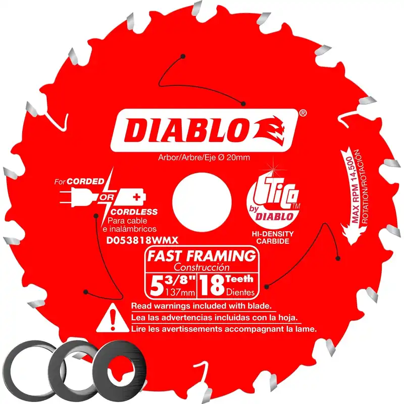 5-3/8 In. D X 20 Mm Fast Framing Tico Hi-density Carbide Trim Saw Blade 18 Teeth 1 Pk