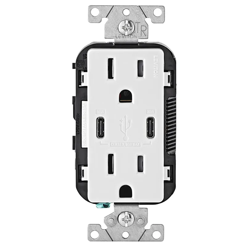 Decora 15 Amps 125 V Duplex And Type C White Outlet And Usb Charger 5-15r 1 Pk