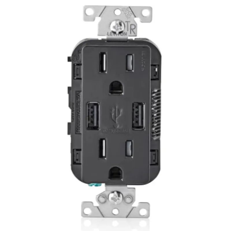 Decora 15 Amps 125 V Duplex Black Outlet And Usb Charger 5-15r 1 Pk