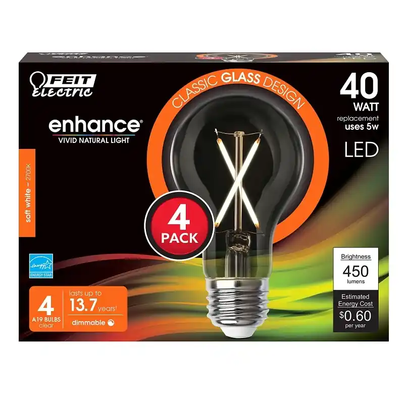 Feit Enhance A19 E26 (medium) Filament Led Bulb Soft White 40 Watt Equivalence 4 Pk