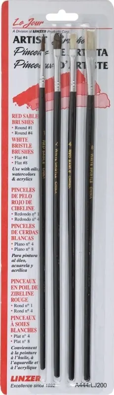 Assorted Artist Paint Brush Set - No. 1, No. 4, No. 8 - 4 Pieces