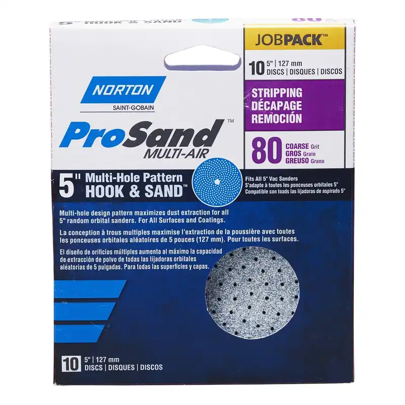 Prosand 5 In. Ceramic Alumina Hook And Loop A975 Sanding Disc 80 Grit Coarse 10 Pk