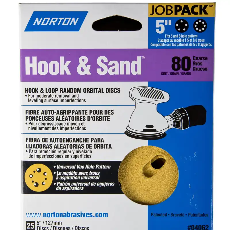 Hook & Sand 5 In. Aluminum Oxide Hook And Loop A250/a290 Sanding Disc 80 Grit Coarse 25 Pk