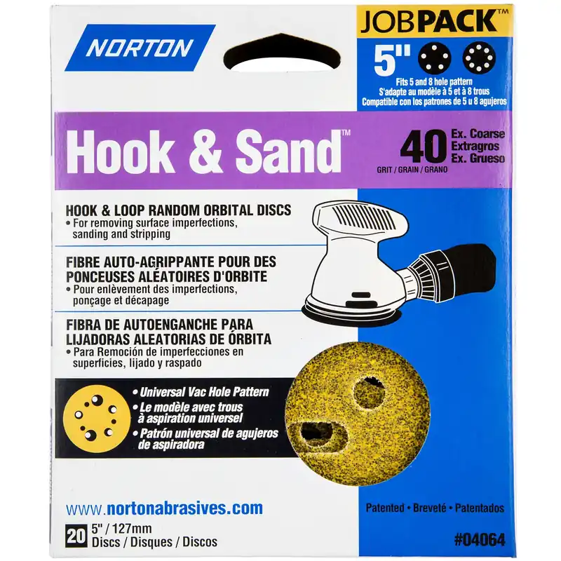 Hook & Sand 5 In. Aluminum Oxide Hook And Loop A250/a290 Sanding Disc 40 Grit Extra Coarse 20