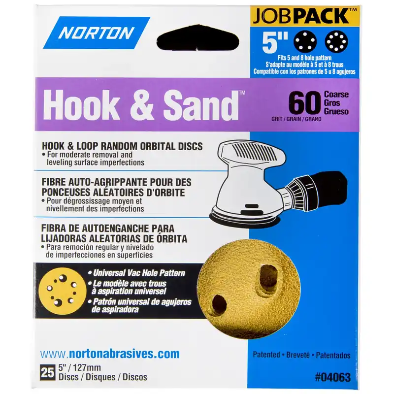 Hook & Sand 5 In. Aluminum Oxide Hook And Loop A250/a290 Sanding Disc 60 Grit Coarse 25 Pk