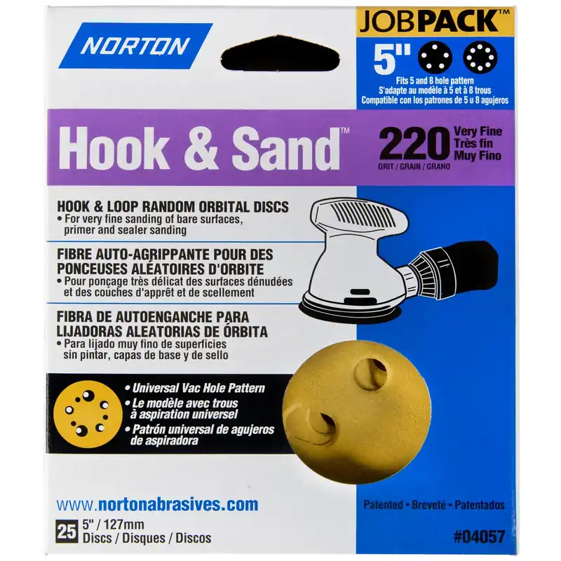 Hook & Sand 5 In. Aluminum Oxide Hook And Loop A290 Sanding Disc 220 Grit Very Fine 25 Pk