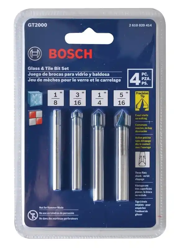 Carbide Tipped Glass And Tile Bit Set 3-flat Shank 4 Pc
