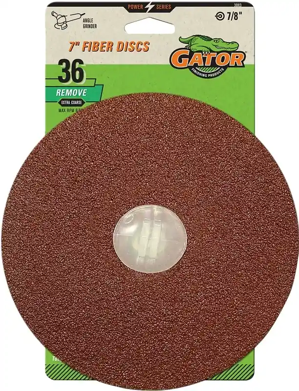7 In. Aluminum Oxide Center Mount Fiber Disc 36 Grit Extra Coarse 3 Pk