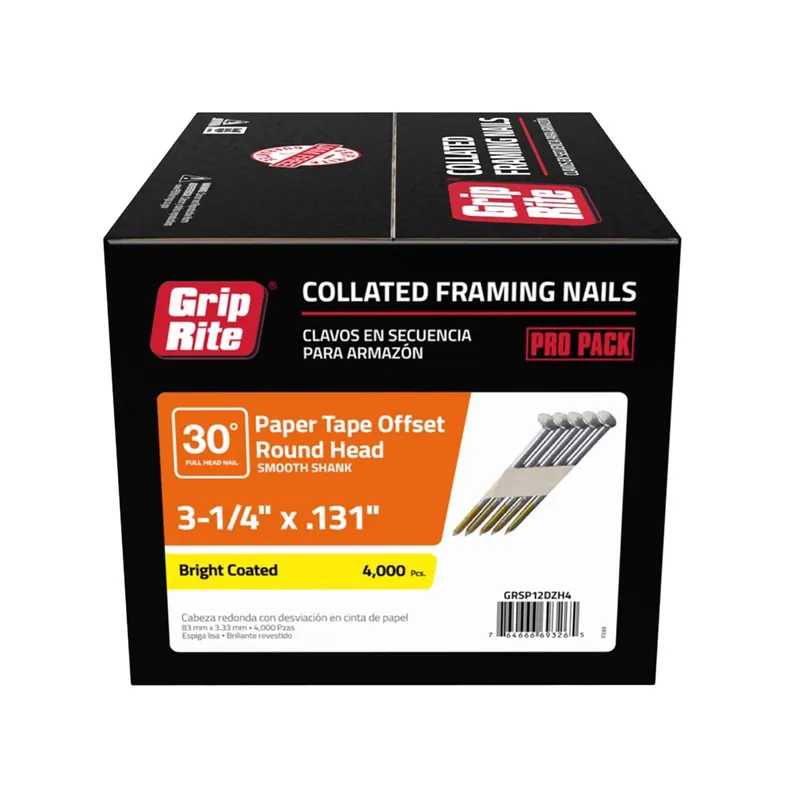 Grip-rite 3-1/4 In. L Angled Strip Bright Framing Nails 30 Deg 4000 Pk